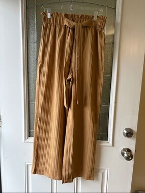 Wide Leg Pleated Tie-Waist Pants - Camel